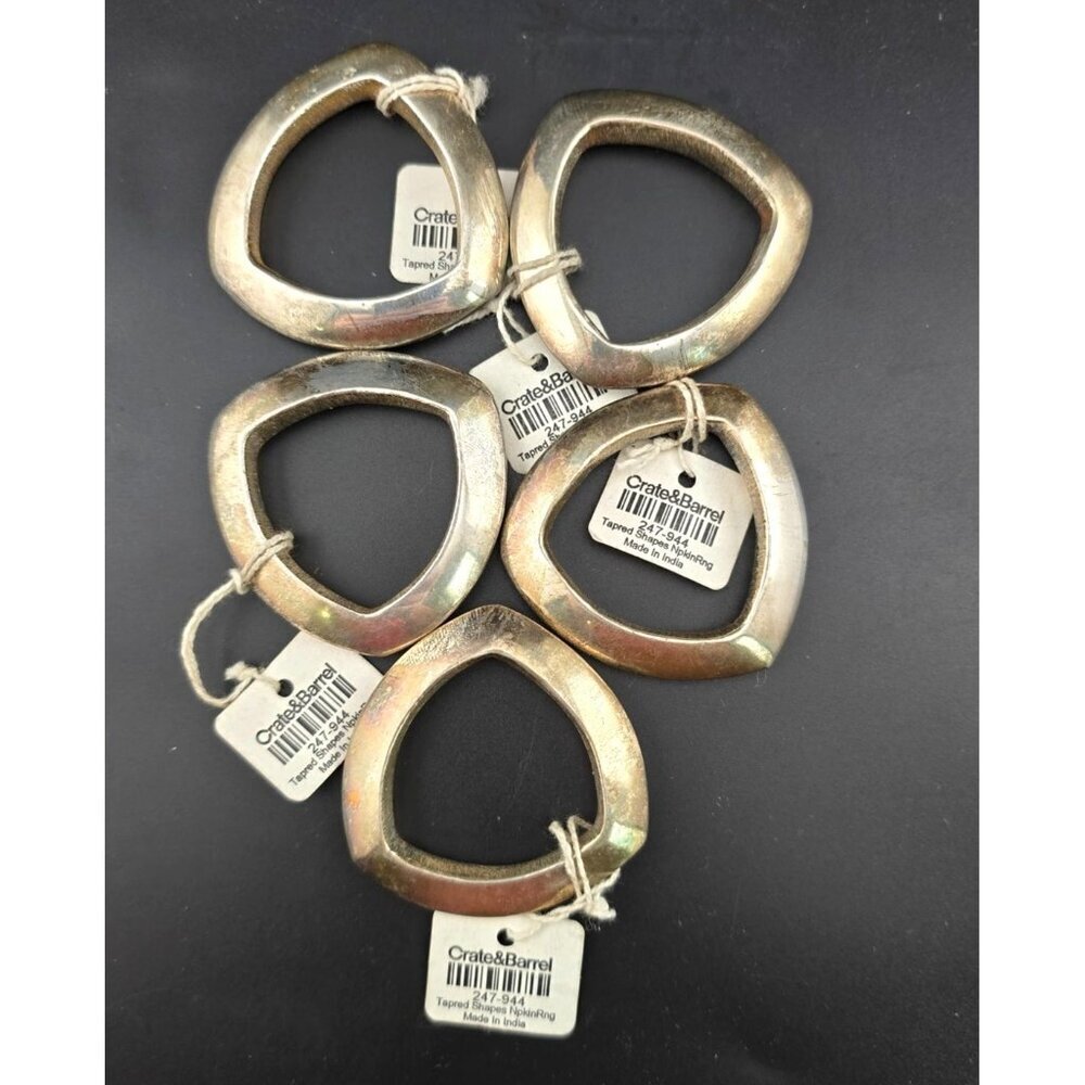 Set Of 5 Crate & Barrel Silver Tapered Shapes Napkin Rings - Made In India - Picture 1 of 4